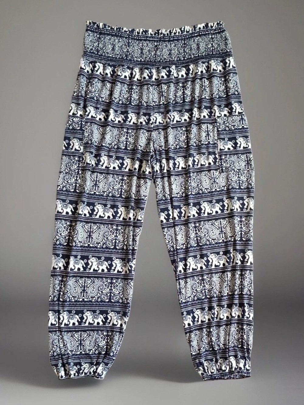 Women Qiankizhan Elephant Harem Pants Polyester Stretch Elastic Ruched Waist 2X